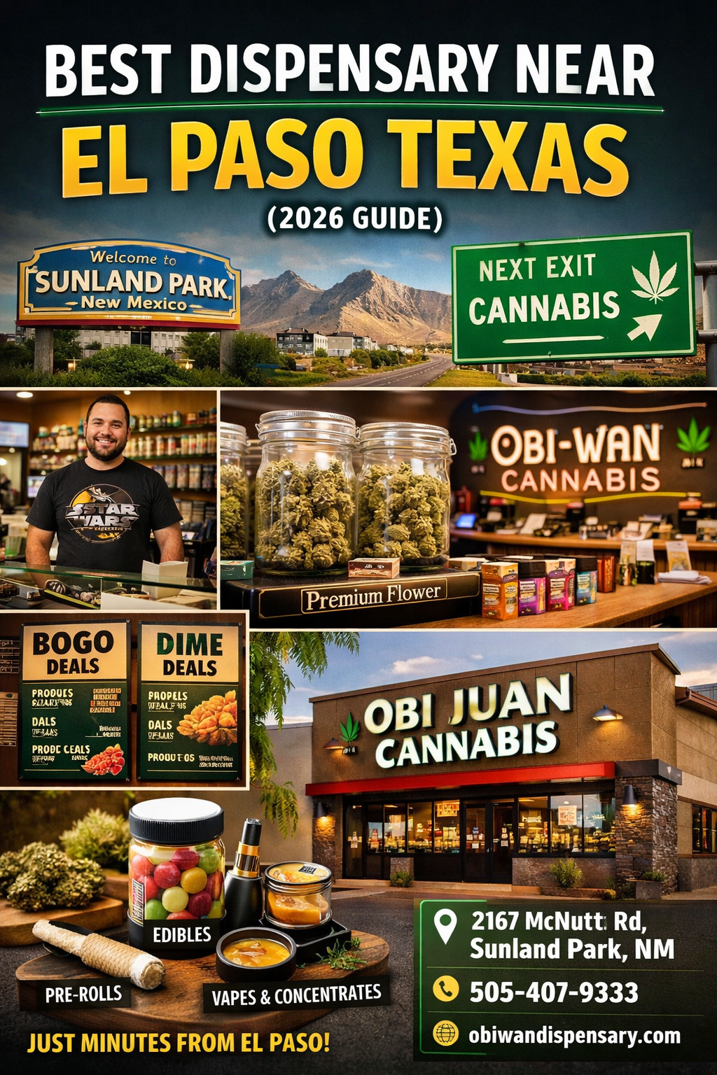 OBI-WAN CANNABIS storefront at night — Sunland Park NM